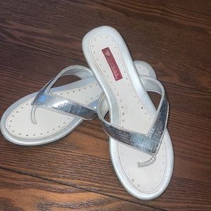 Adorable silver “disco ball” flip flops!